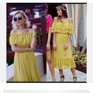 Zara lace yellow off the shoulders dress